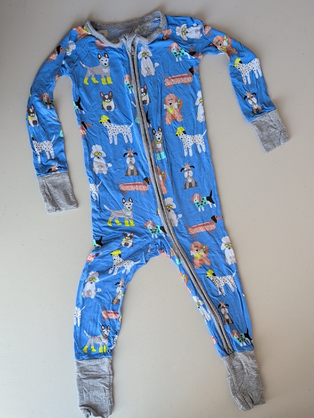 Little Sleepies Blue Kids Footed One-Piece with Dog Print